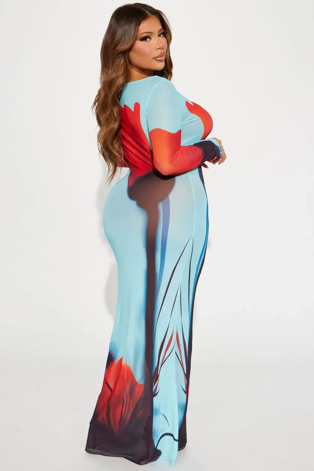 Delilah Mesh Maxi Dress - Blue/combo
