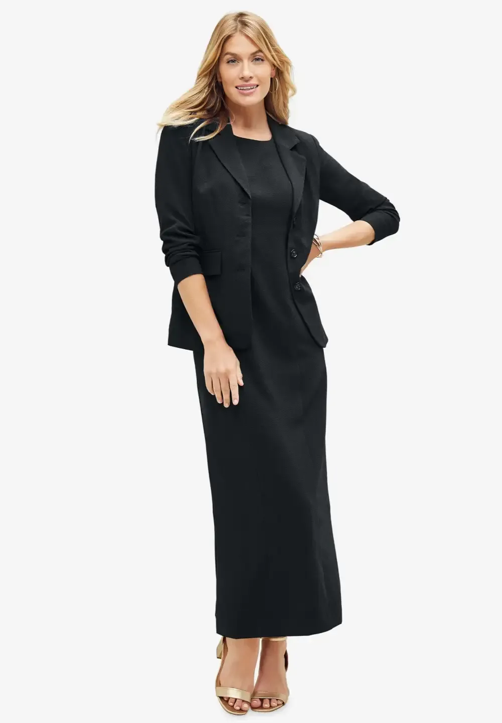 2-Piece Stretch Crepe Single-Breasted Maxi Jacket Dress