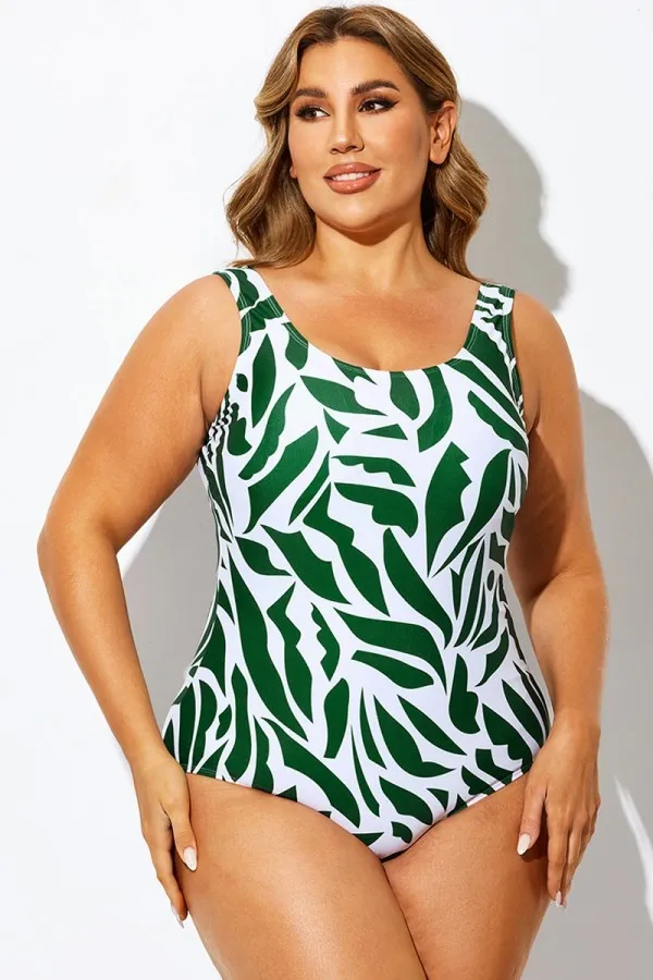 Green Random Printed Sport One Piece Swimsuit