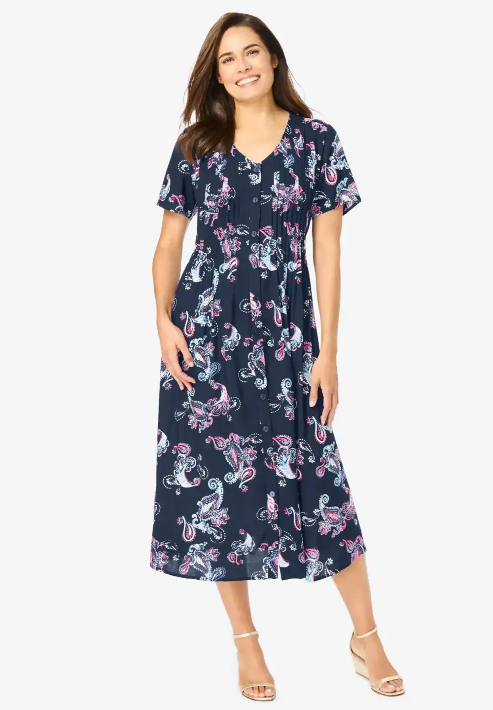 Short-Sleeve Button-Front Dress