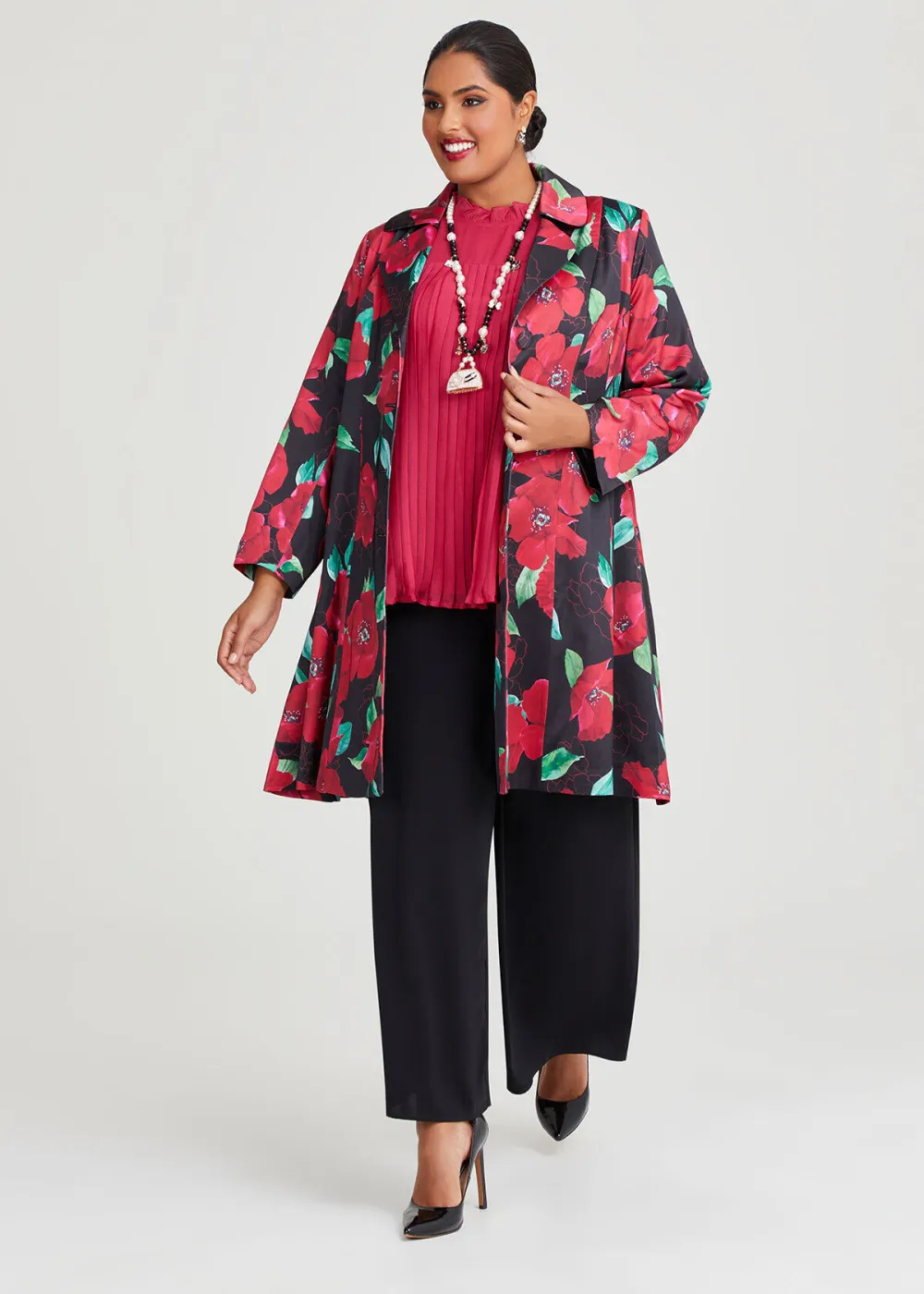 Poppy Satin Evening Coat
