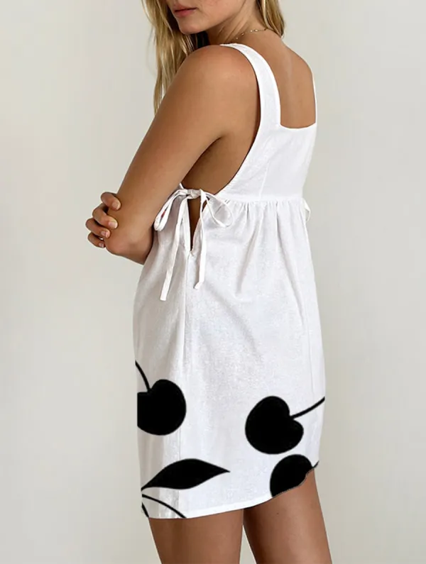 Tie Side Mini Dress In Linen White