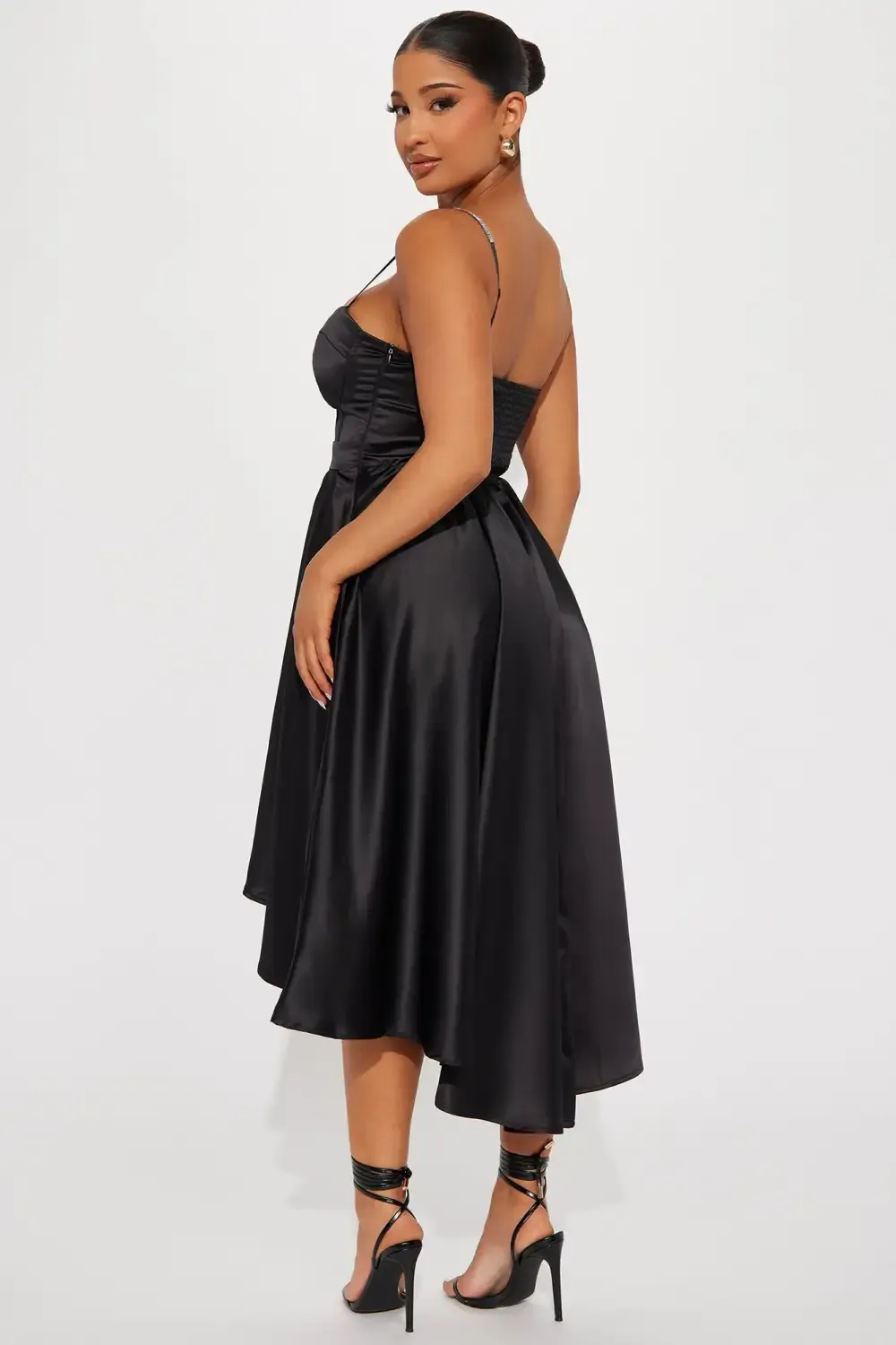 Diandra Satin Midi Dress - Black
