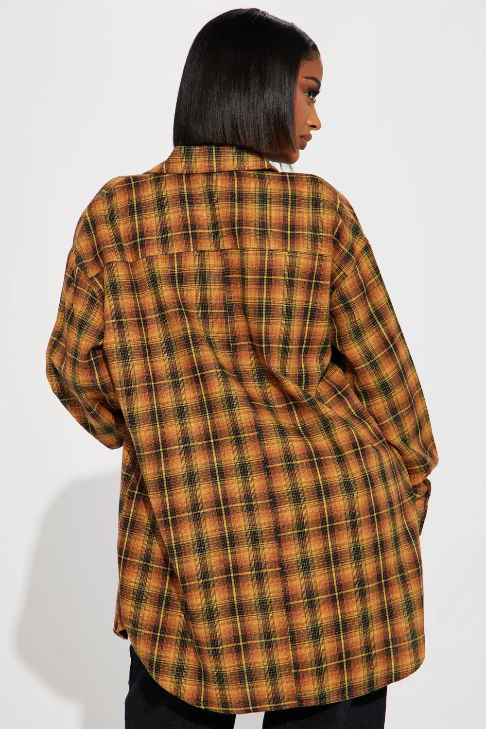 Pretty in Plaid Oversized Flannel Top - Mustard/combo