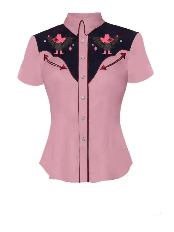 Women's Retro Western Bats Pattern Shirt