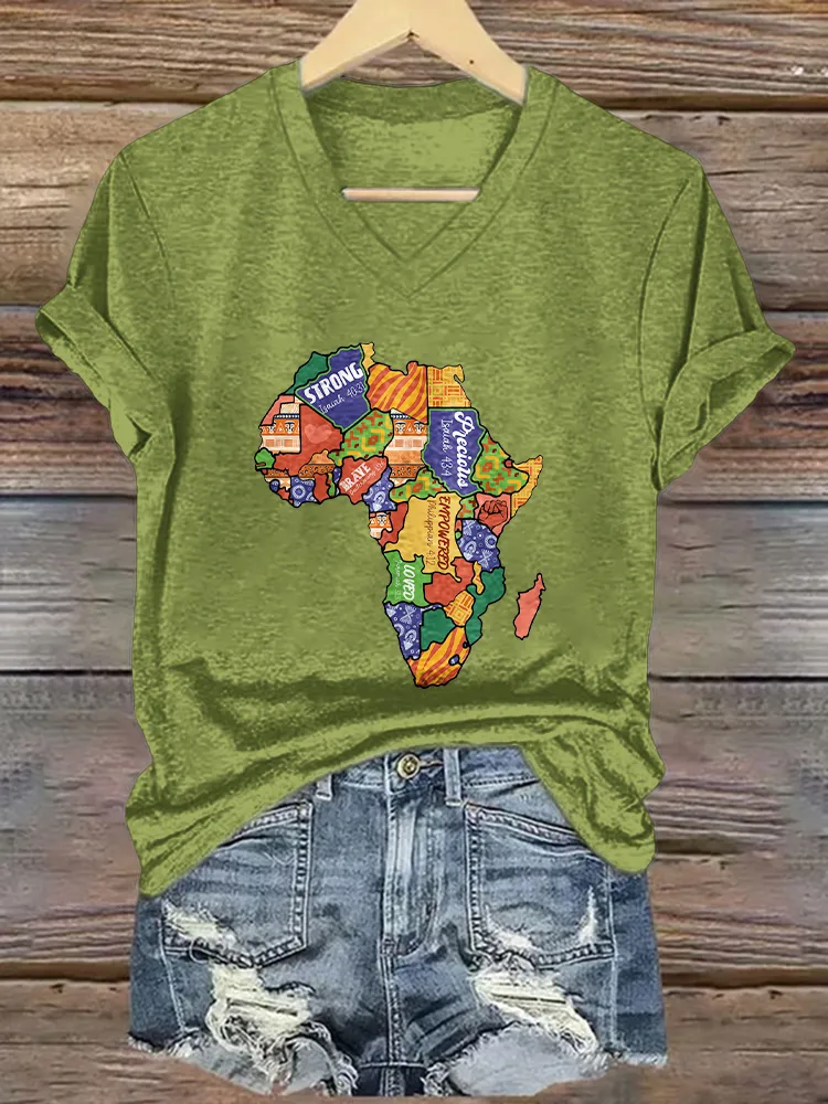 Women'S Strong God Powered Print V-Neck Short-Sleeved T-Shirt