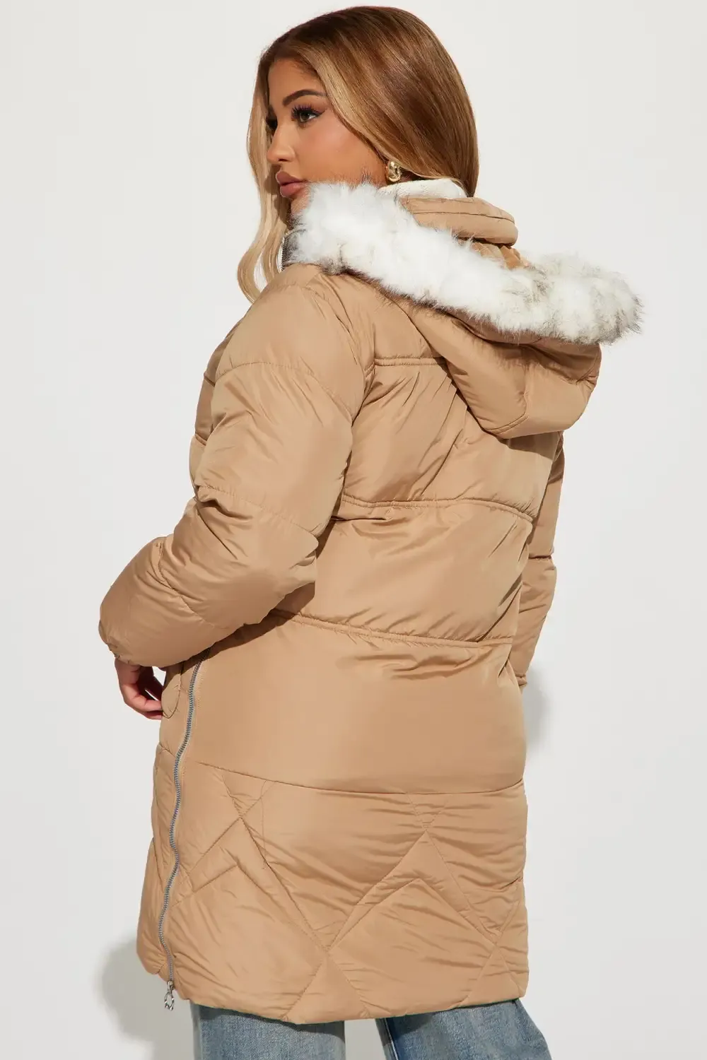 Elsa Long Puffer Jacket - Sand