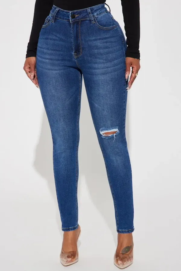 Lia Super Soft Ripped Booty Lifter Skinny Jeans - Medium Wash