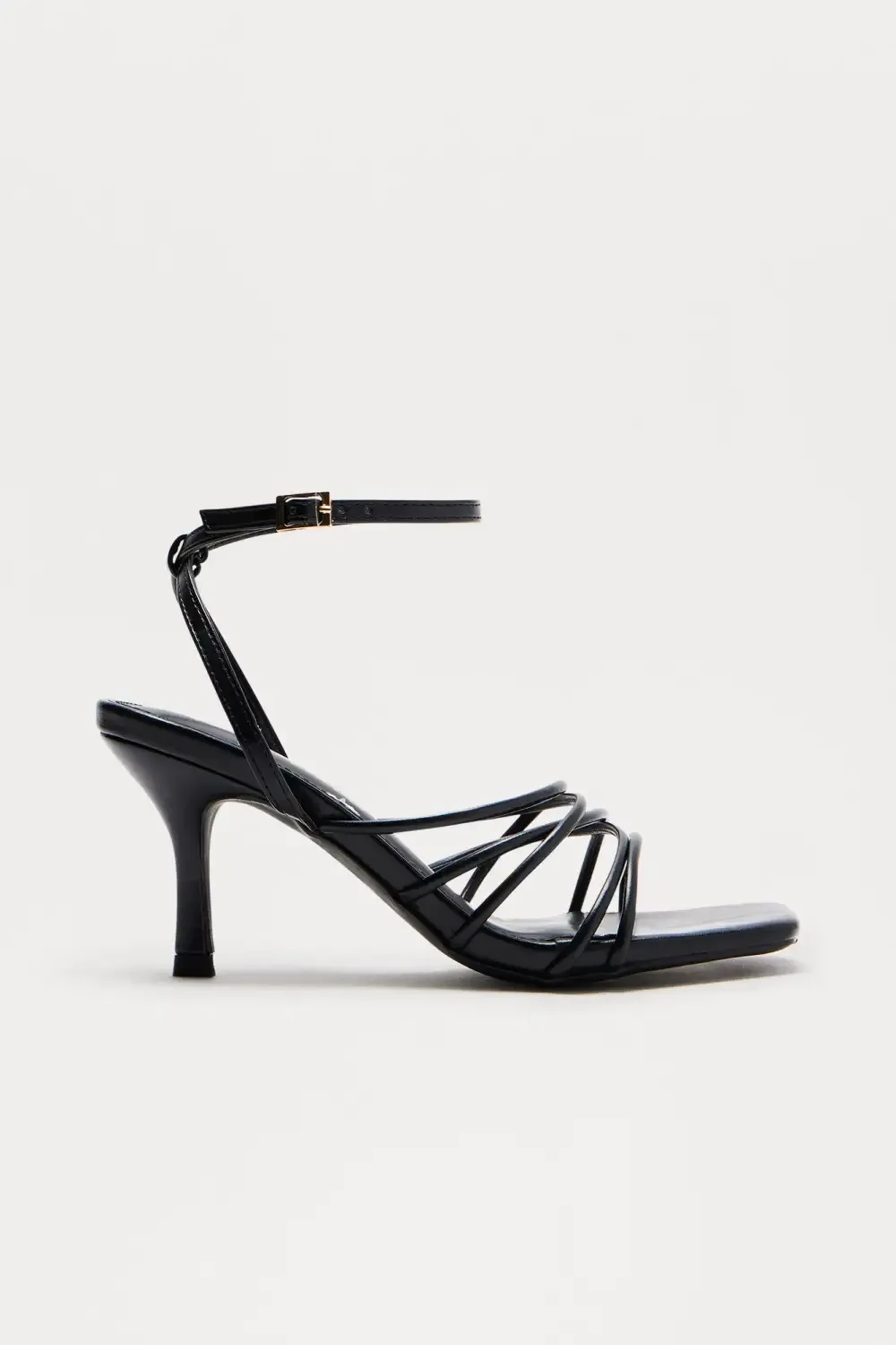 Meliora Faux Leather Ankle Strap Heels - Black