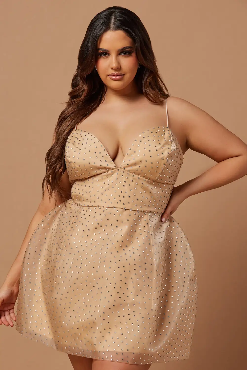 Giselle Embellished Mini Dress - Nude