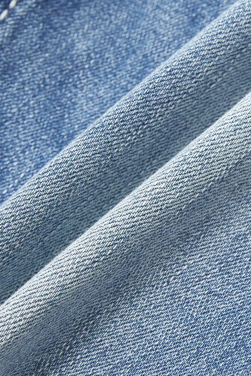 Wash Flap Pocket Roll Hem Low Rise Straight Leg Capri Jeans