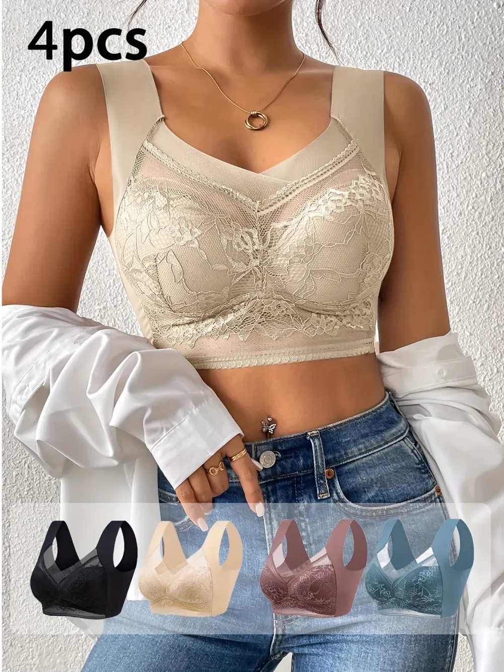 4pcs of mixed color Women's lace contrast underwear