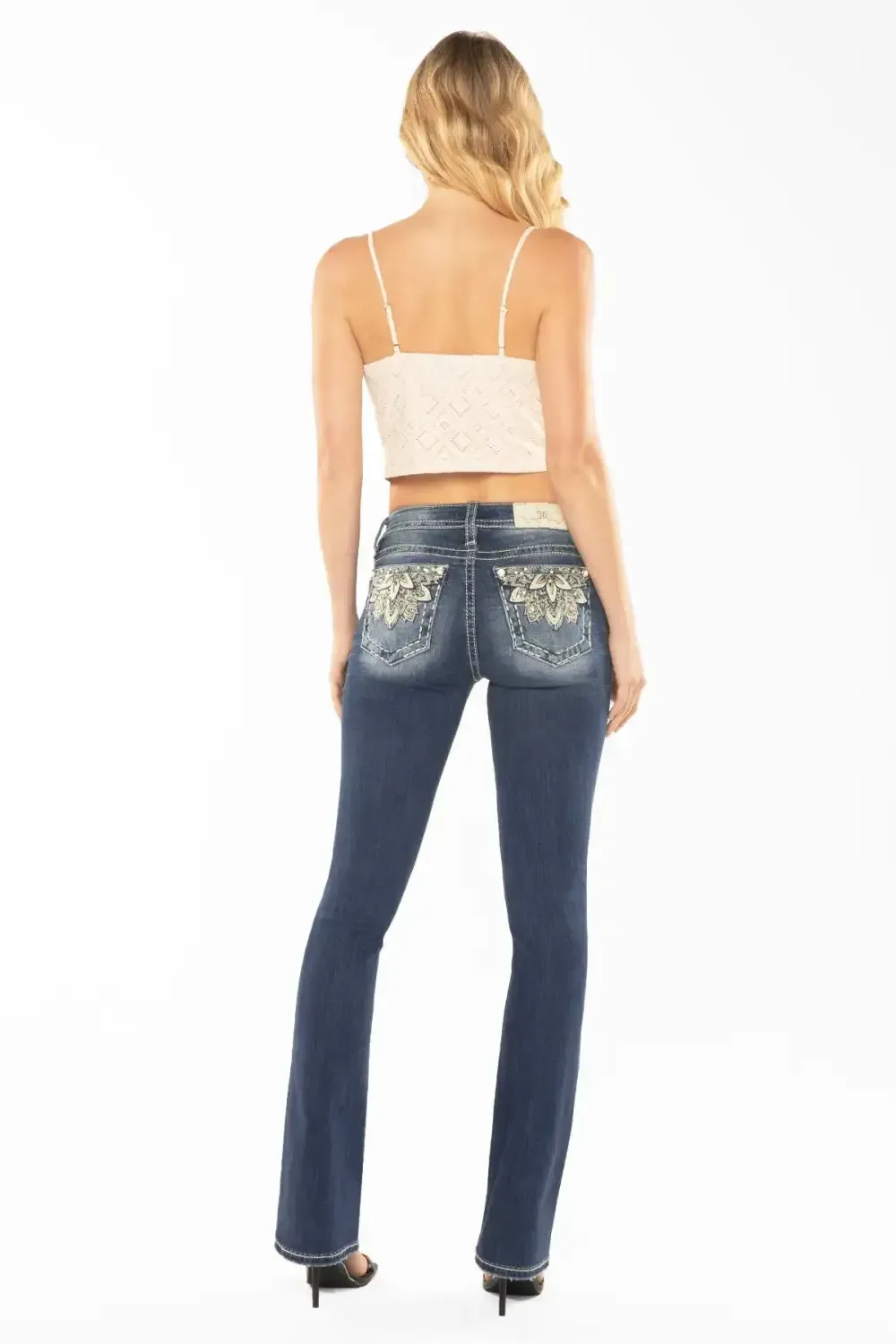 Metallic Floral Bootcut Jeans