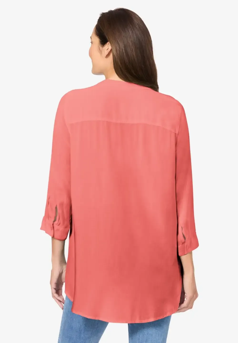 Rayon 7-Day Three-Quarter Sleeve Tab-Front Tunic