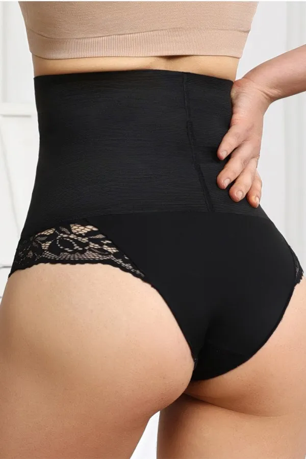 Black Tummy Control High Waisted Lace Shaper Shorts