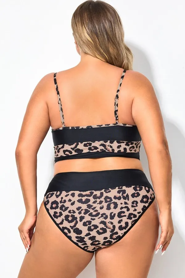 Plus Size Patchwork Leopard Print Bikini Top