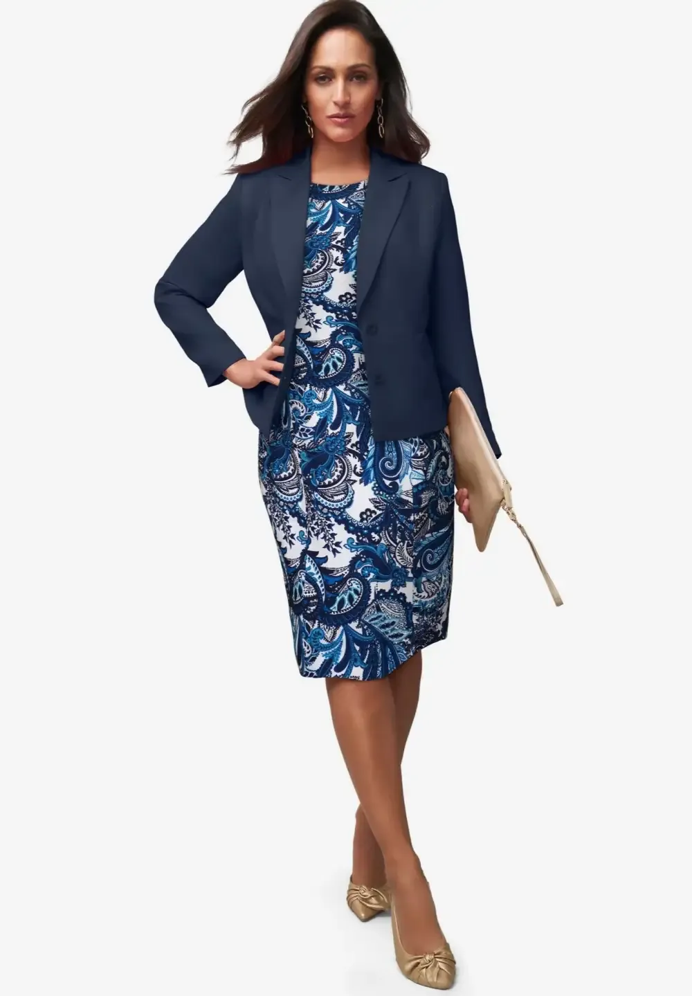 2-Piece Stretch Crepe Single-Breasted Jacket Dress