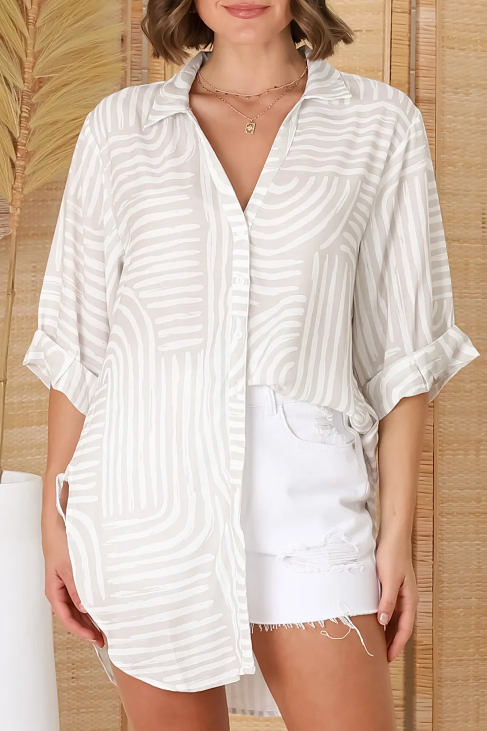 White Striped Roll Up Sleeve Shirt