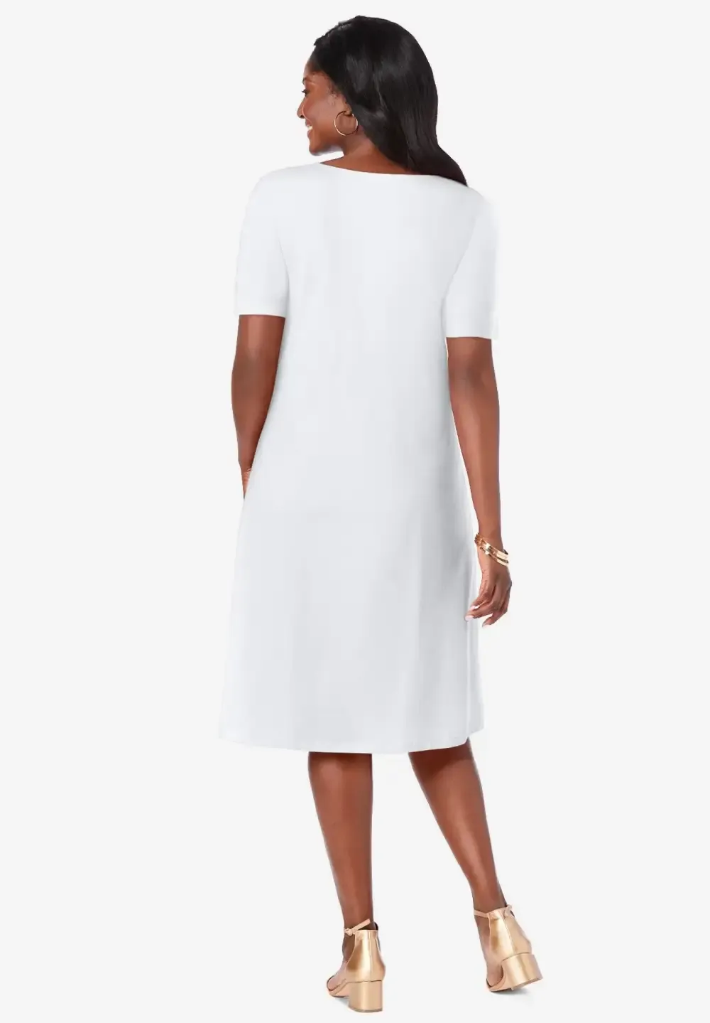 Stretch Cotton Square Neck Midi Dress