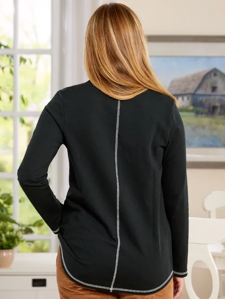 Soft Cotton Terry Cowl-Neck Top