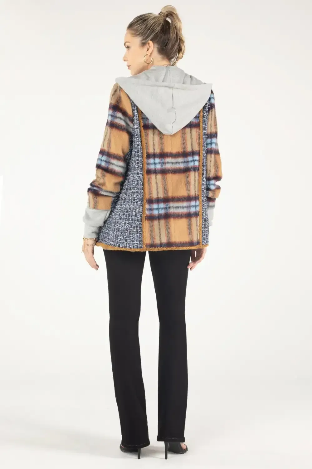 Mixed Fabric Hoodie Blazer