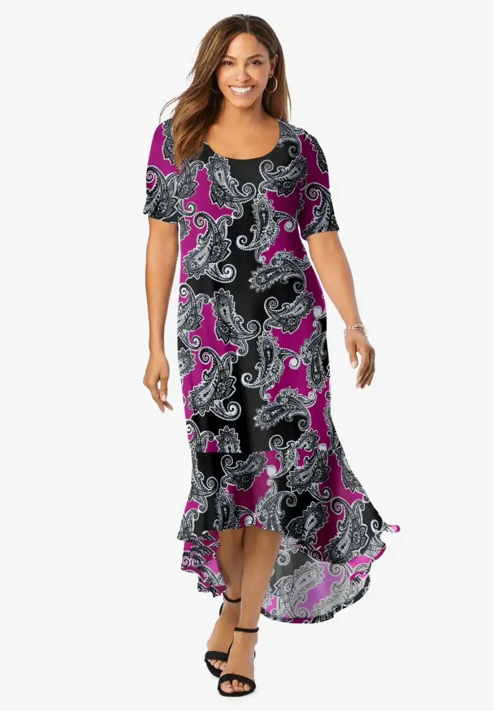 Stretch Knit Flounce Hem Maxi Dress