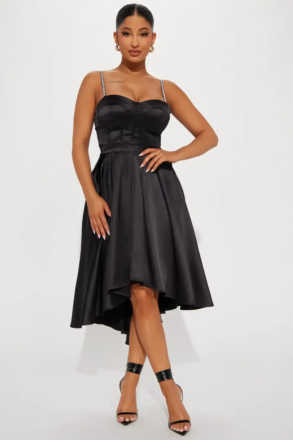 Diandra Satin Midi Dress - Black