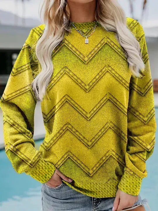 Crew Neck Geometric Casual Sweatshirt