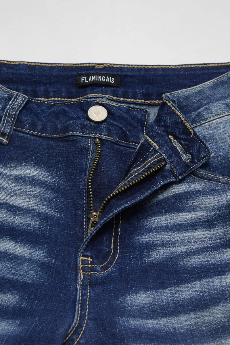 Raw Hem Wash High Stretch Mid Waist Capri Jeans
