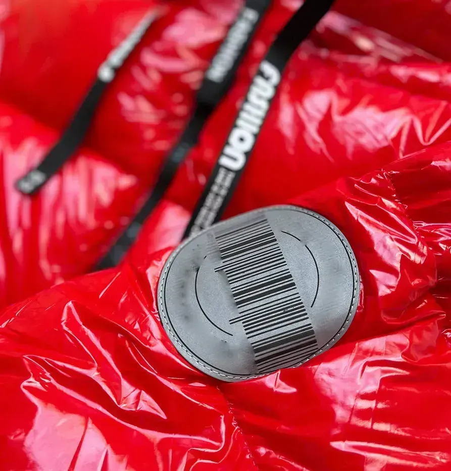Red shiny ribbed winter jacket