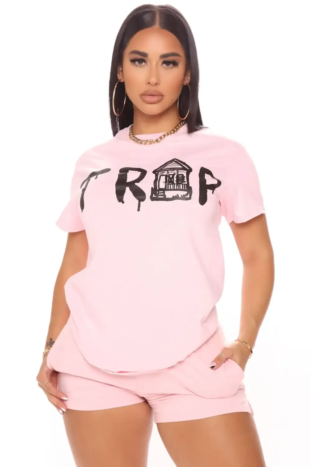 Trap House Short Sleeve Top - Pink