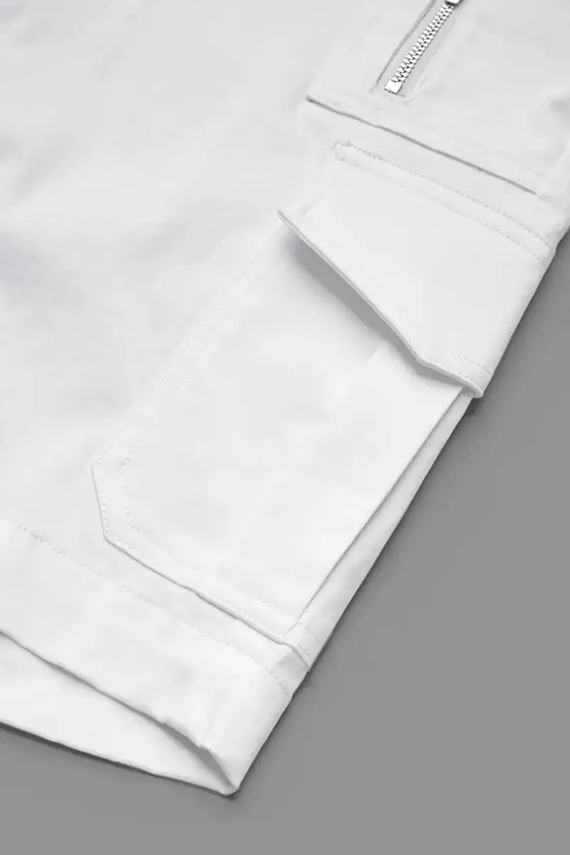 Solid Multi Pocket Mid Rise Bermuda Cargo Shorts