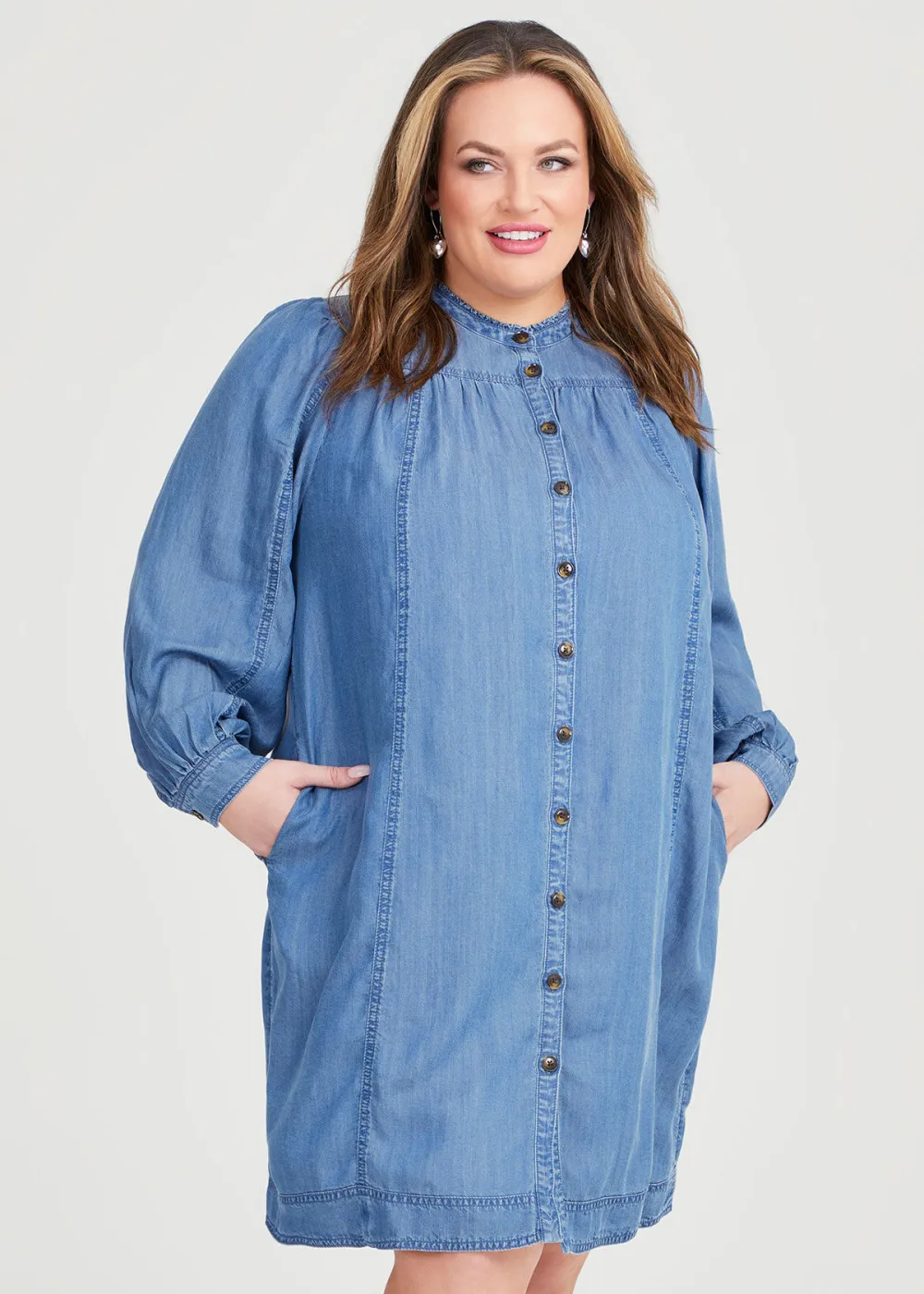 Chambray Button Thru Dress