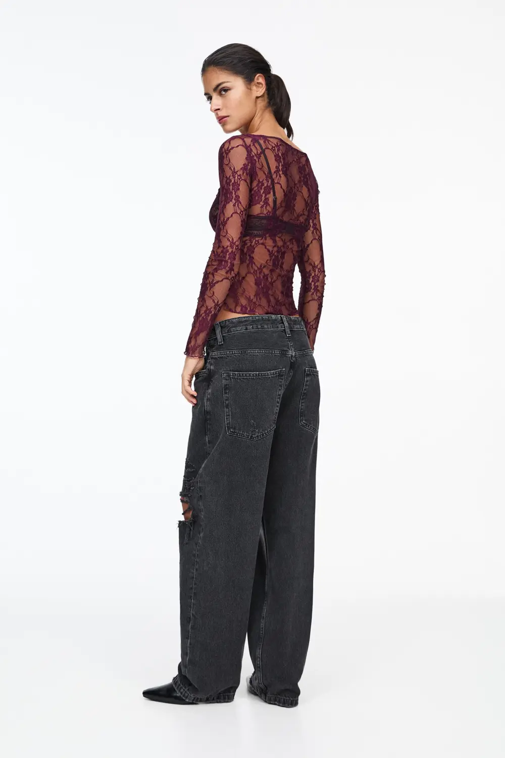 Lace top with gathered detail