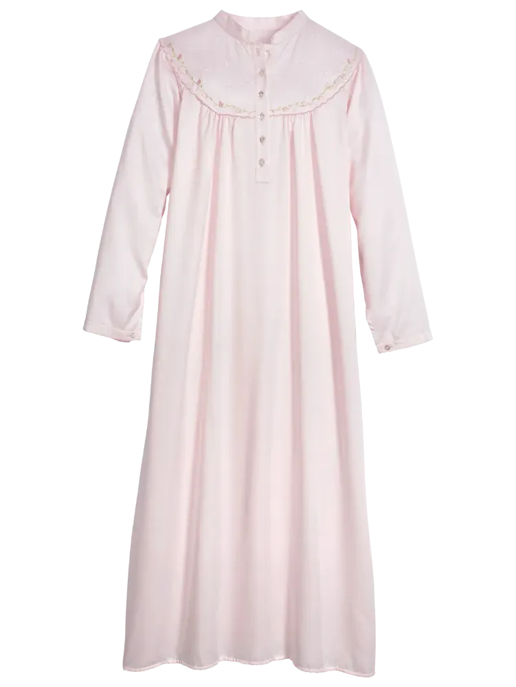 Brushed-Back-Satin Embroidered Nightgown