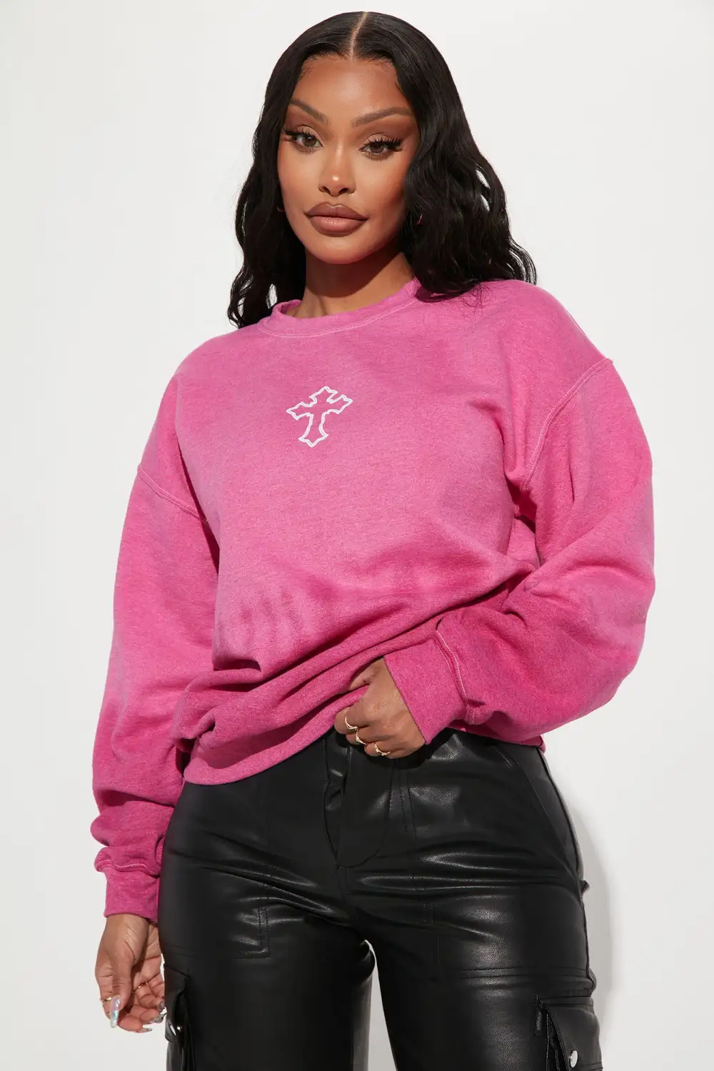 Can't Judge Me 2Pac Crew Neck Sweatshirt - Fuchsia
