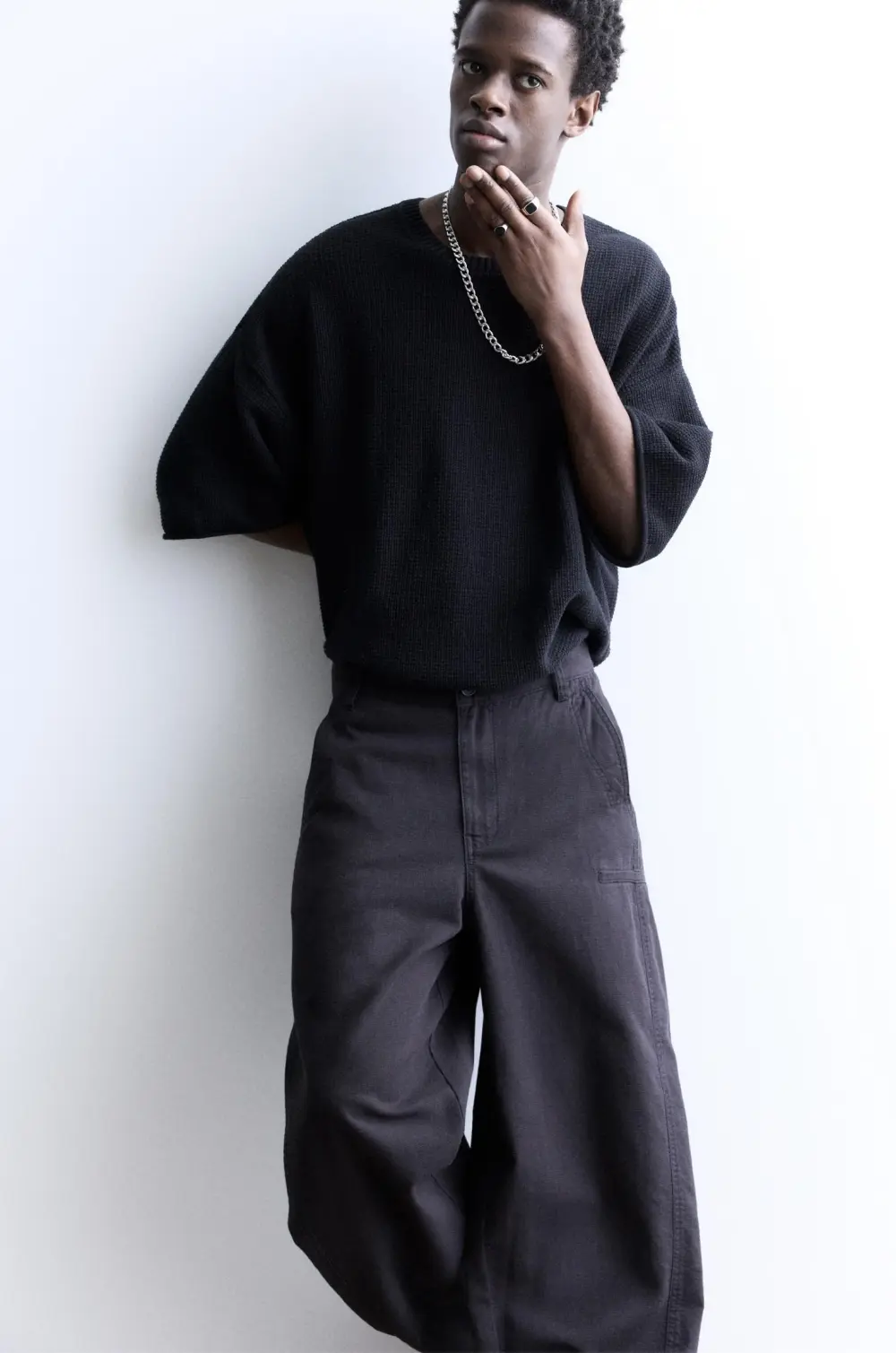 Waffle-knit boxy-fit T-shirt