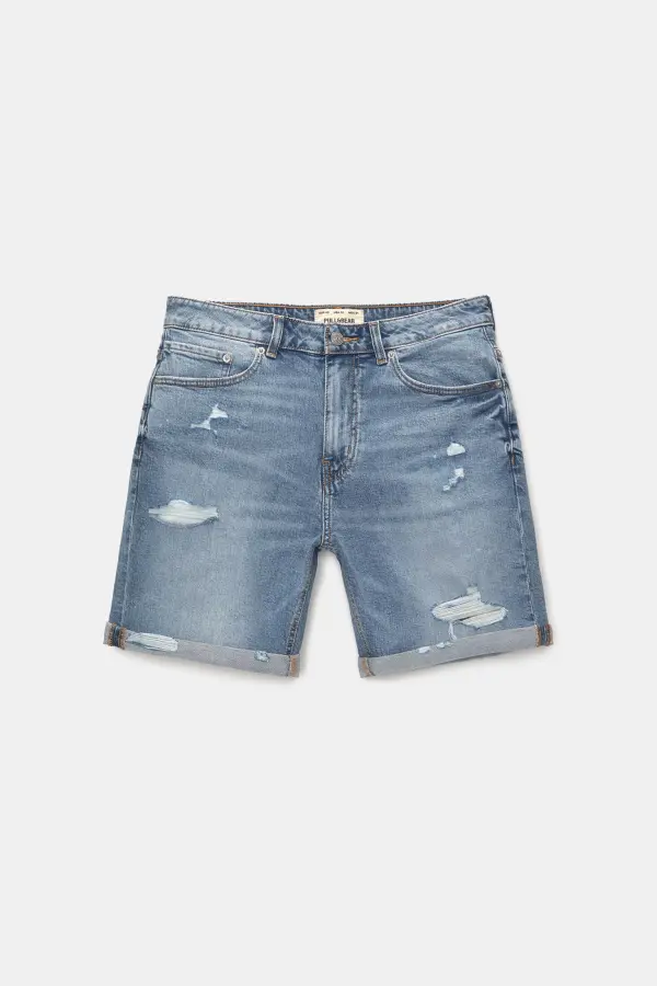 Ripped denim Bermuda shorts