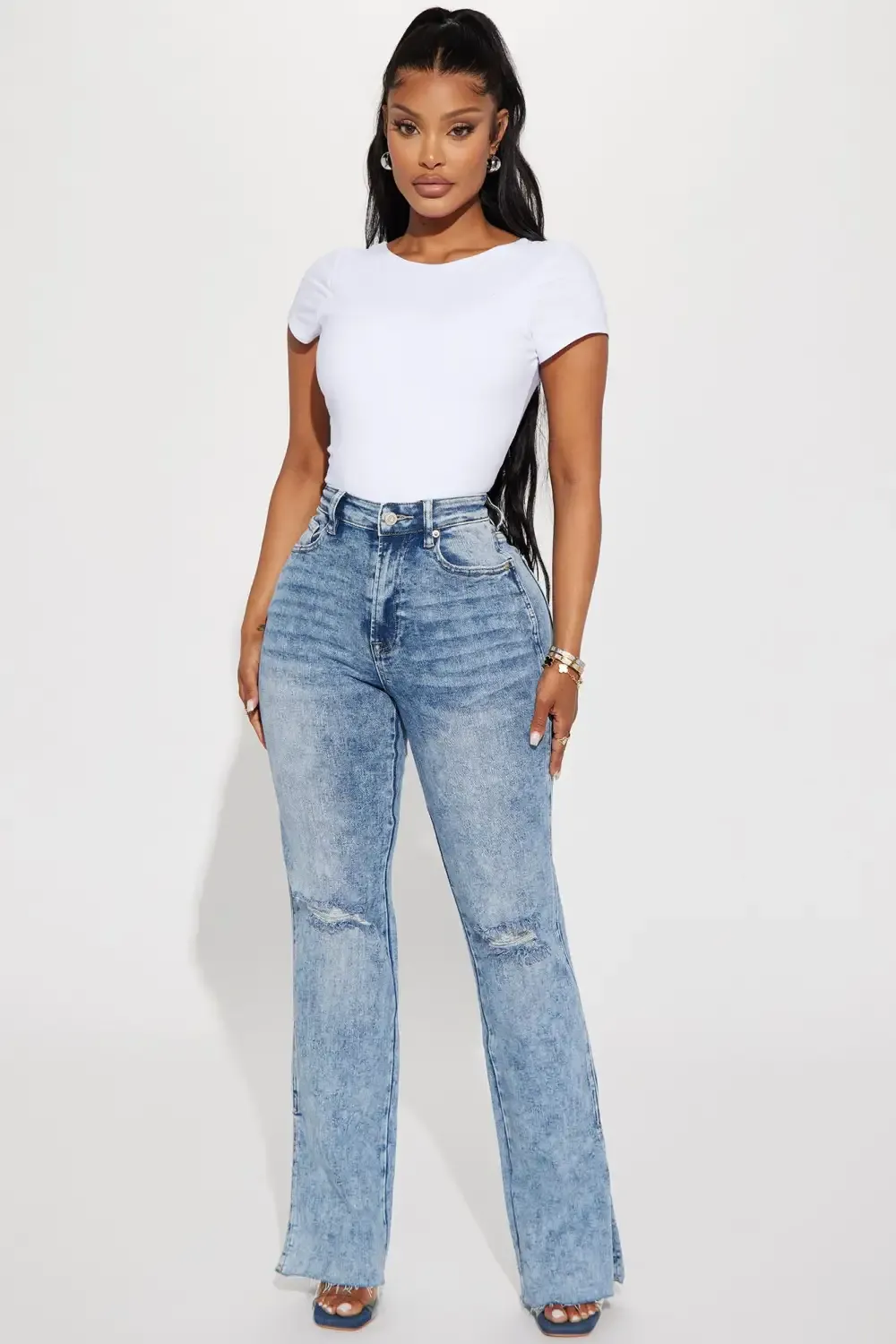 Sweet Sensation Stretch Split Hem Bootcut Jean - Medium Wash
