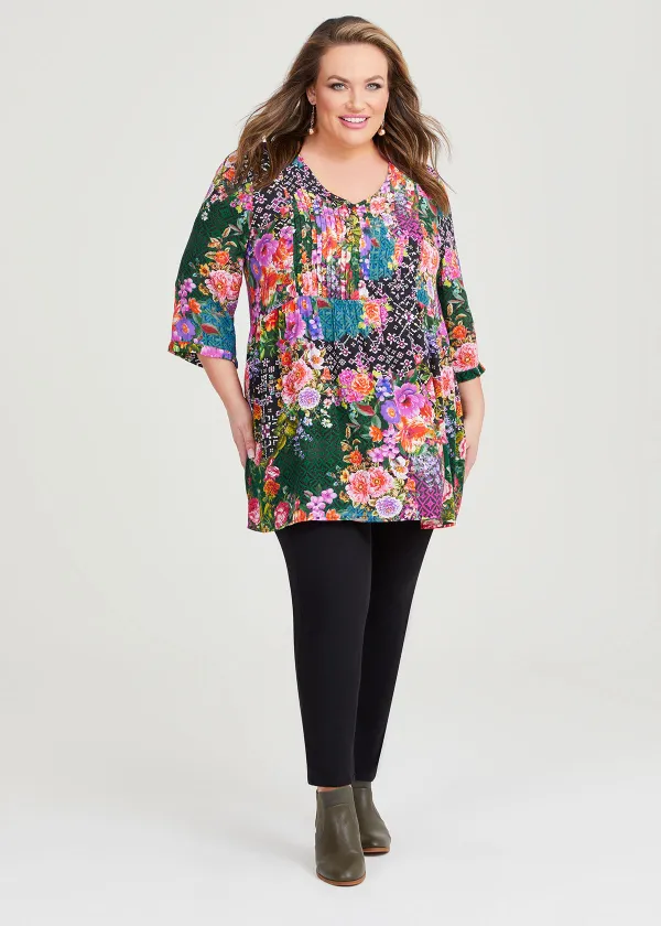 Natural Print Pintuck Tunic