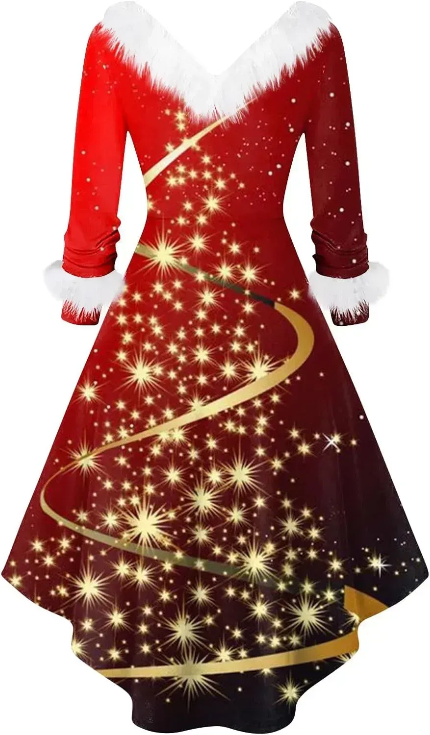 Womens Christmas Dress Fuzzy Mrs Claus Christmas Holiday Xmas Cocktail Holiday Party Flare Dress