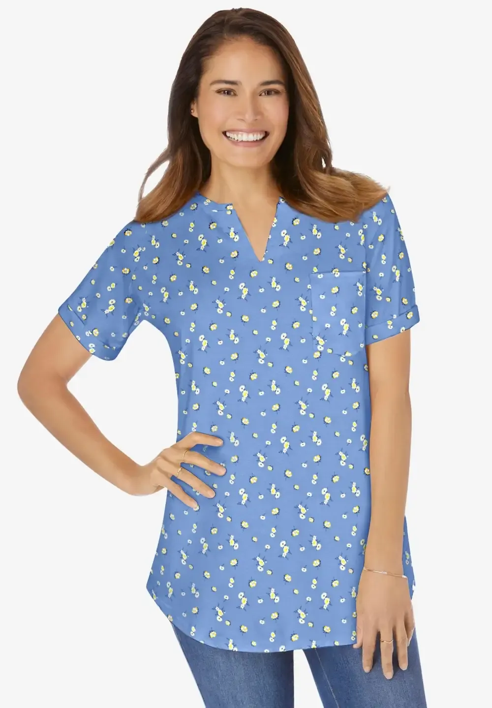 Short-Sleeve Notch-Neck Tee