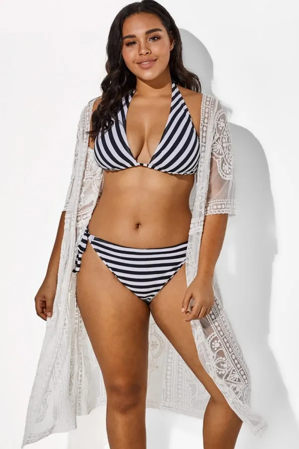 White Sexy Waves Embroidery Cover Up