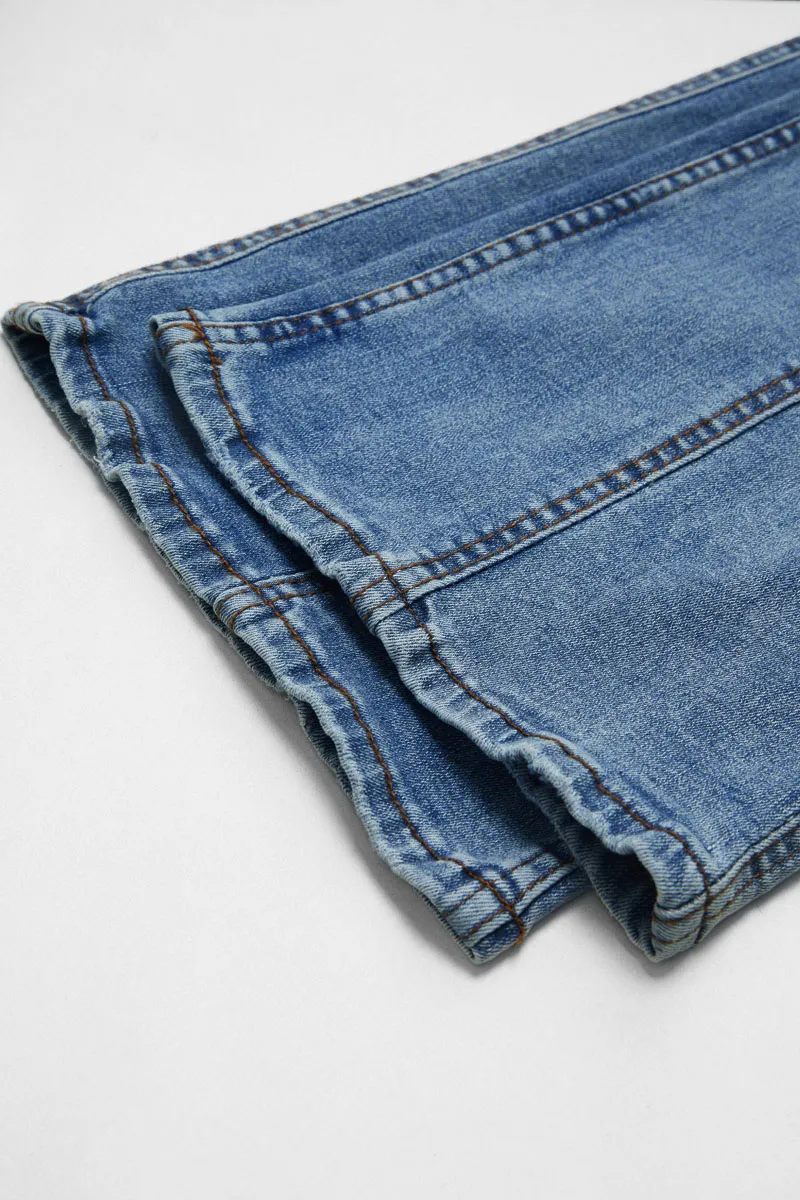 Wash Contrast Stitch Seam Front Low Waist Bootcut Jeans
