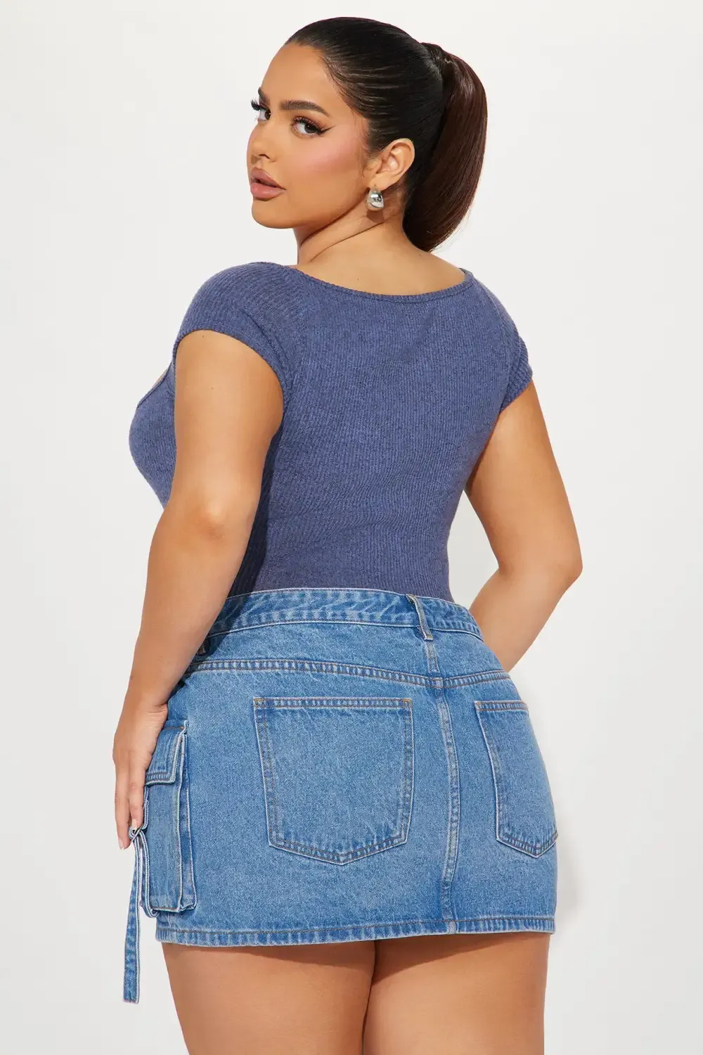 Call You Back Short Sleeve Bodysuit - Denim