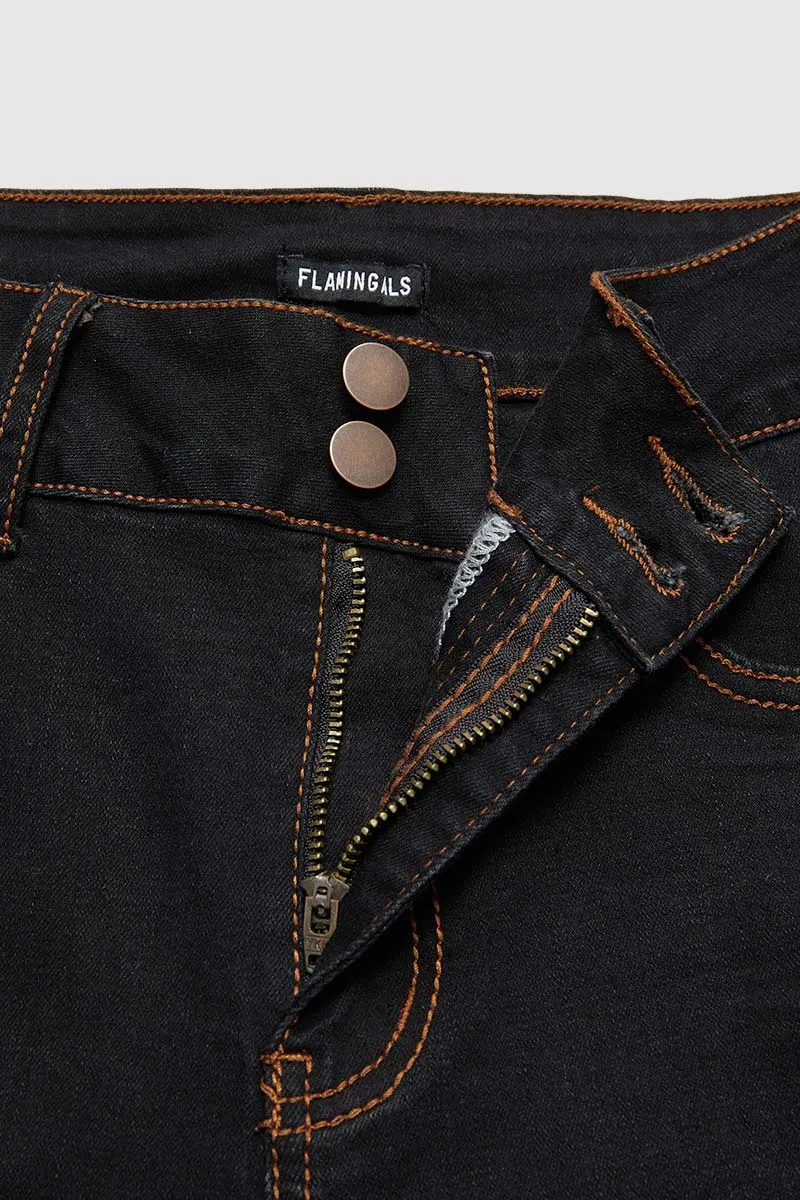 Double Button Stitch Detail High Waist Bootcut Jeans