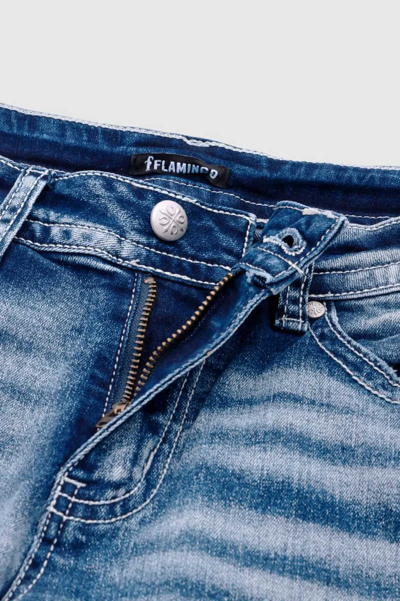 Wash Stretchy Ripped Detail Low Waist Capri Jeans