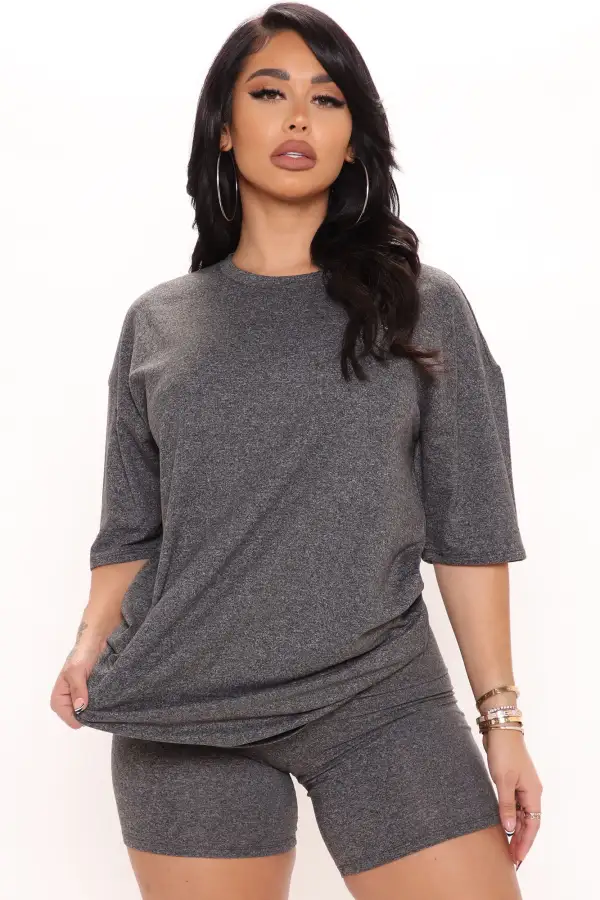 Weekend Vibes Short Set - Charcoal