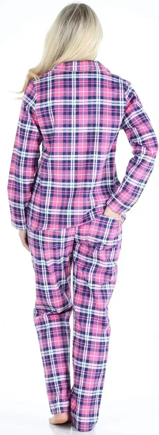 Women's Cotton Flannel Long Sleeve Button-Down Pajamas PJ Set