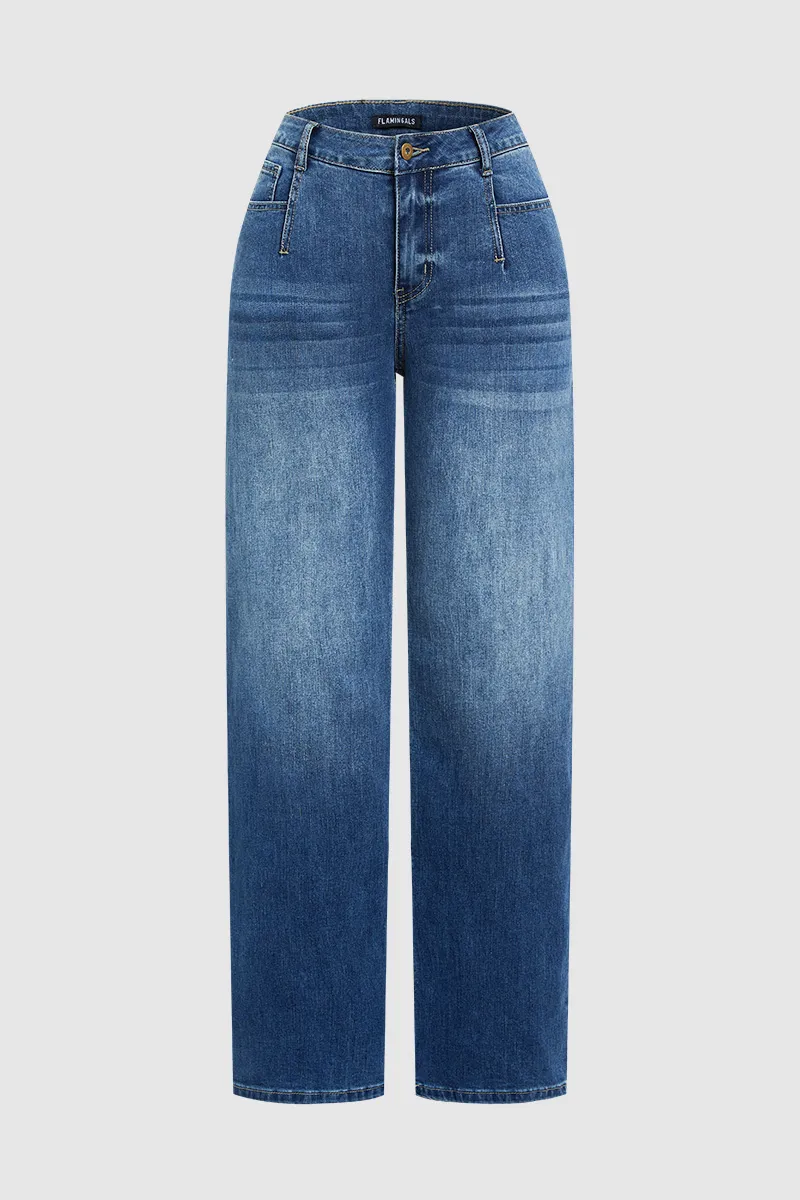 Wash Stretchy High Waist Straight Leg Jeans